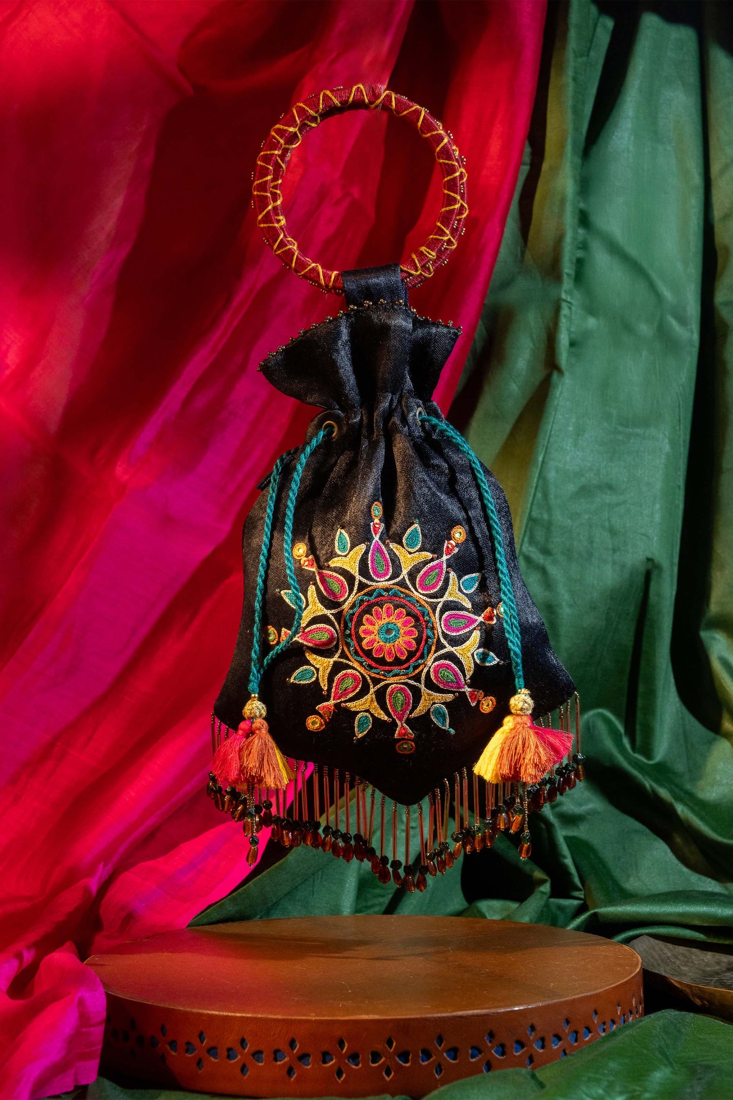 Black Kutchi Aari Pentagon Potli
