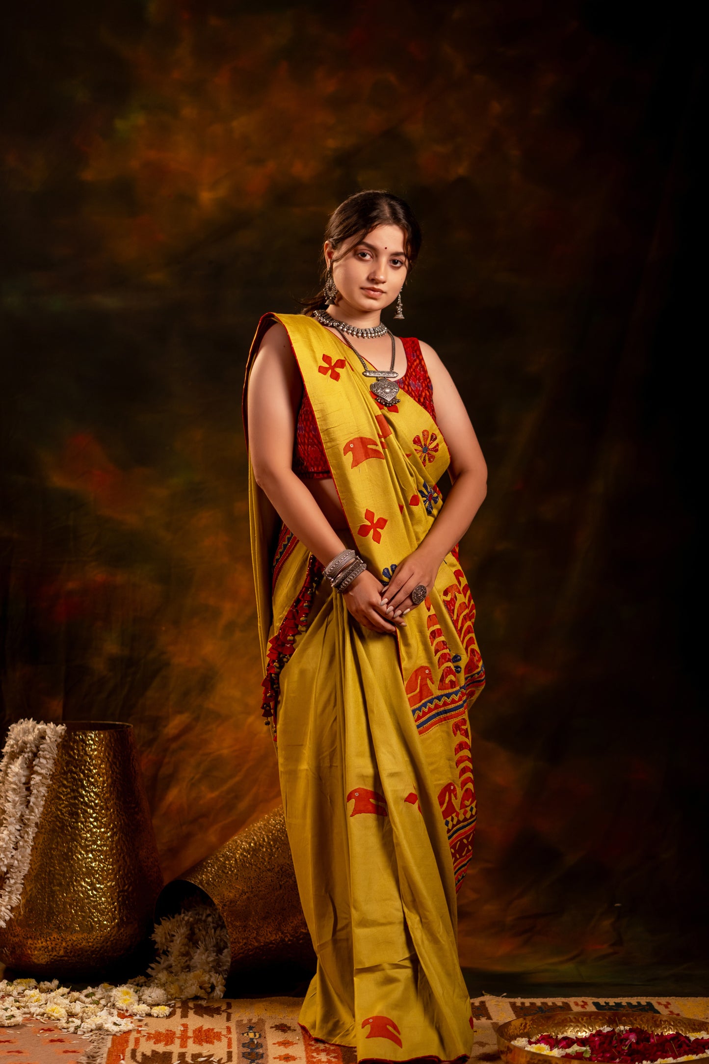 Handwoven Lime Green Satin Silk Saree With Appliqué Motifs