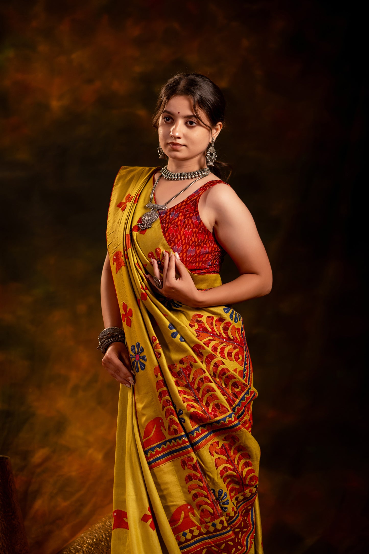 Handwoven Lime Green Satin Silk Saree With Appliqué Motifs