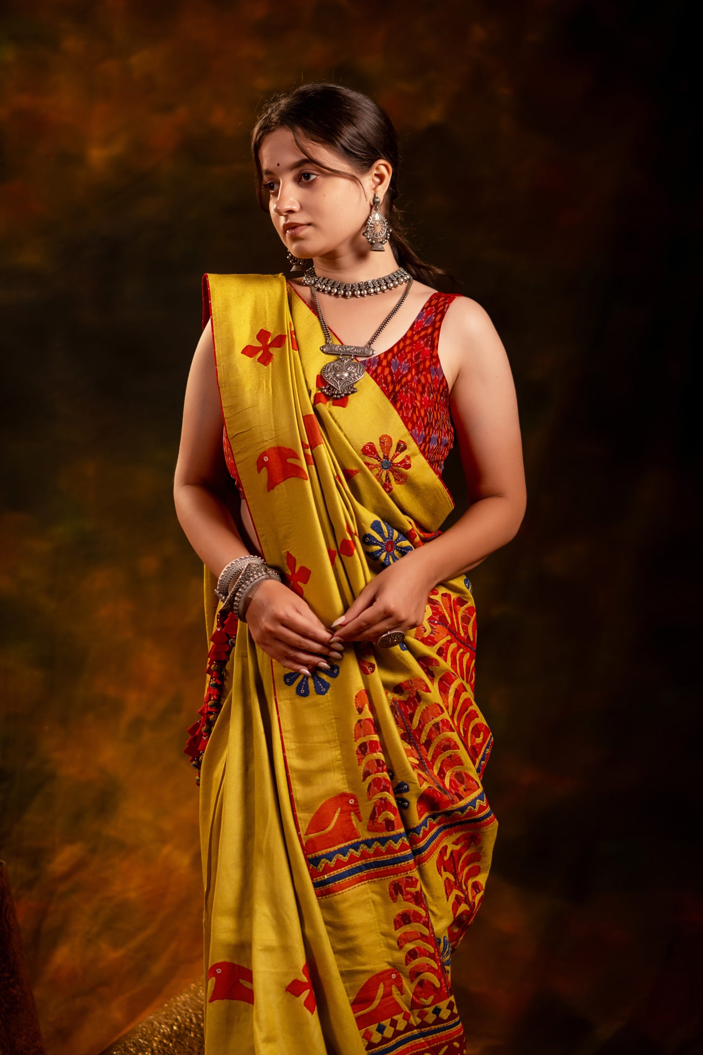 Handwoven Lime Green Satin Silk Saree With Appliqué Motifs