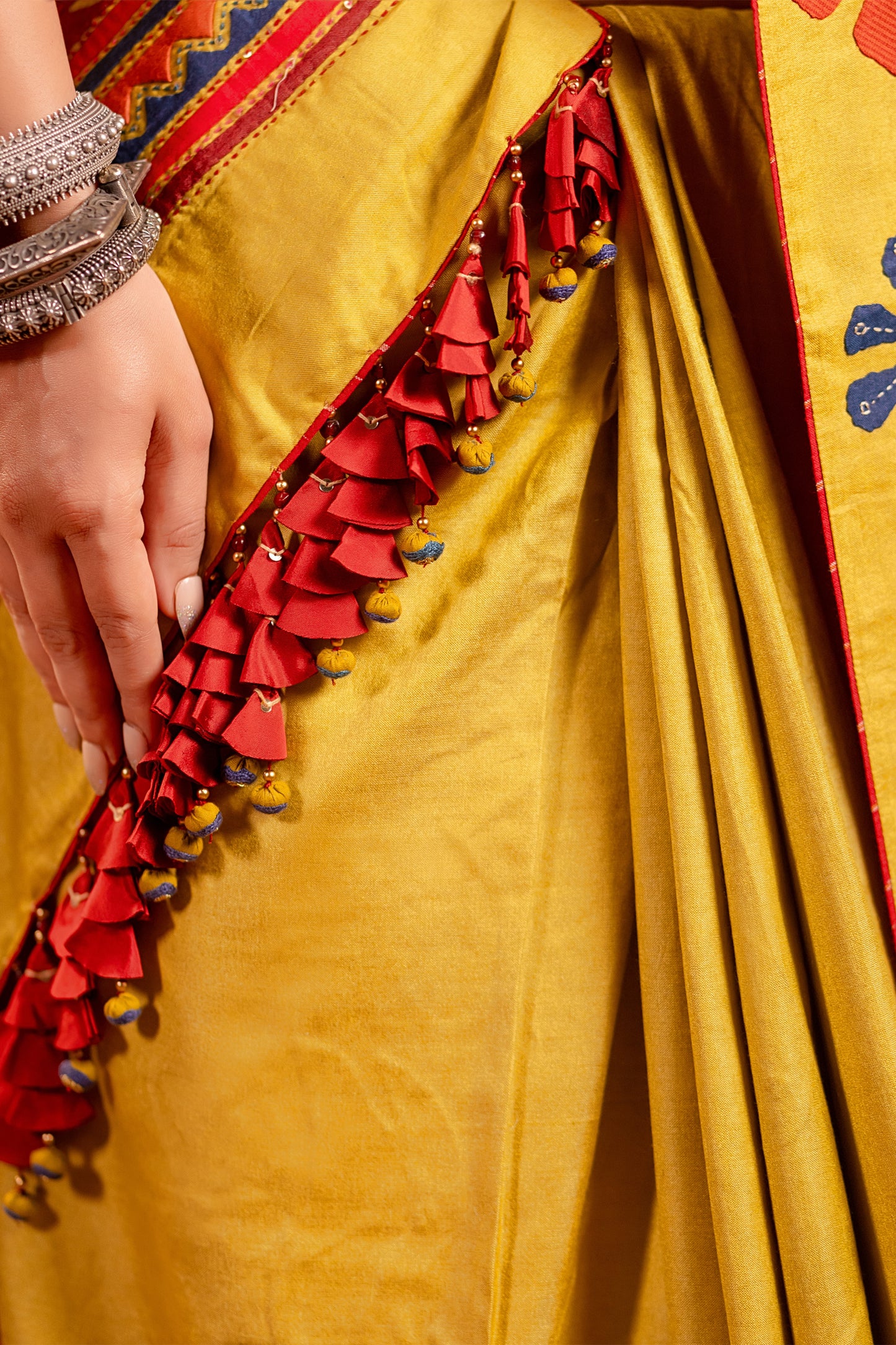 Handwoven Lime Green Satin Silk Saree With Appliqué Motifs