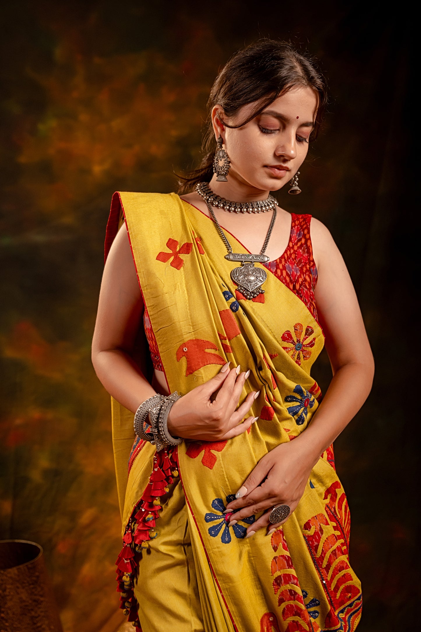 Handwoven Lime Green Satin Silk Saree With Appliqué Motifs