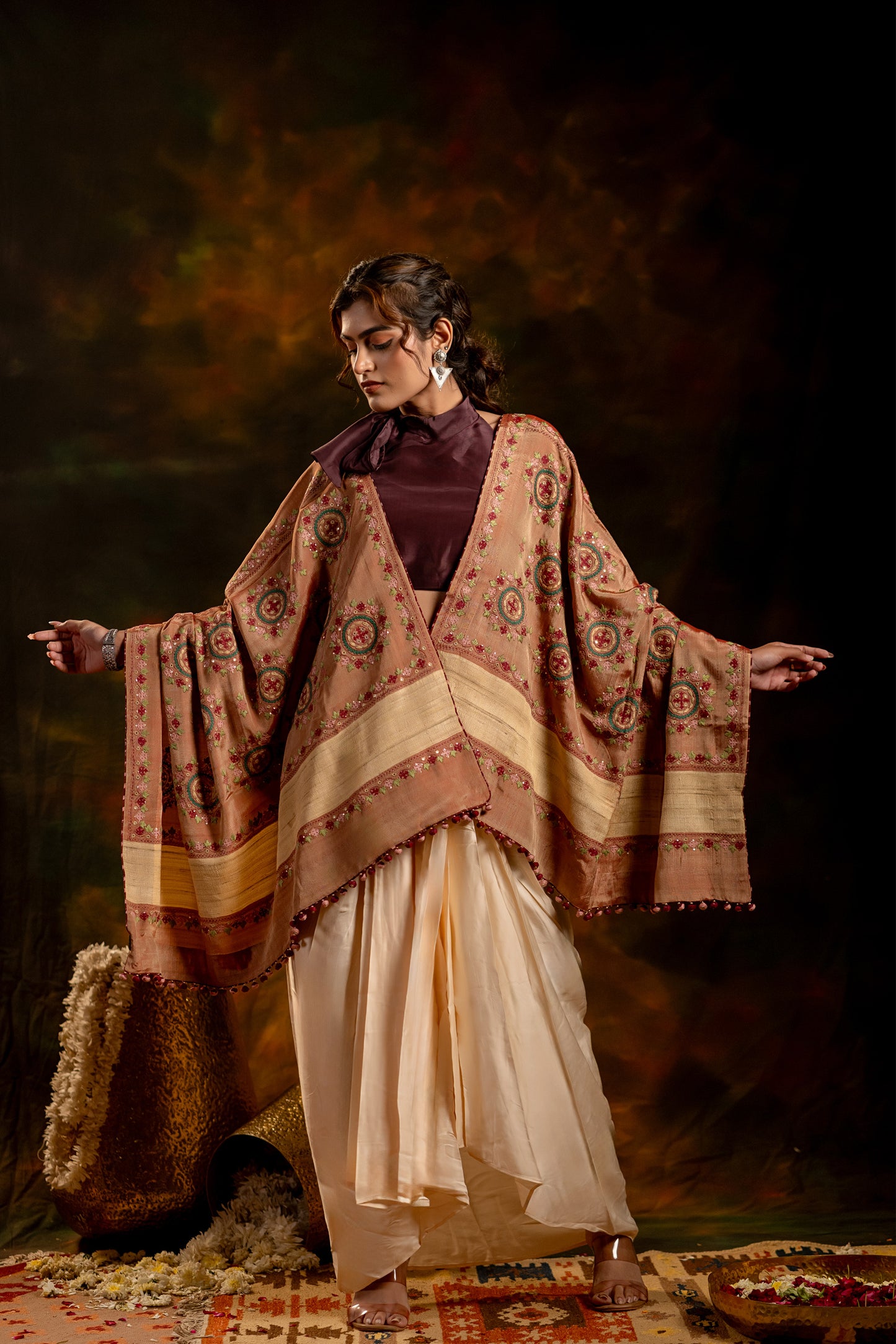 Pink Raw Silk Dupatta – Lightweight Elegance With Sadu Bharat Motifs