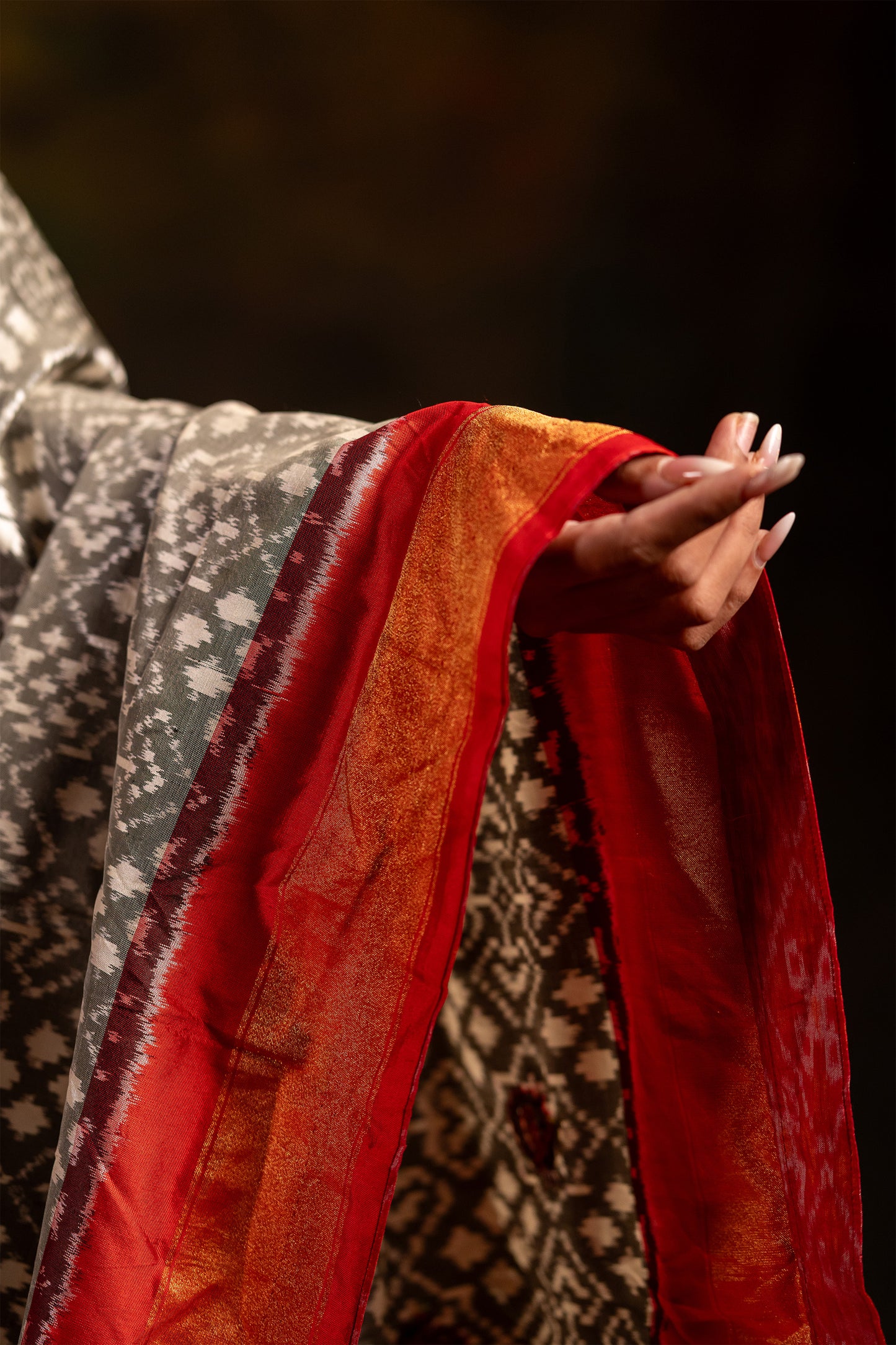 Festive Red and Grey Patola Silk-Tissue Dupatta With Artisanal Charm