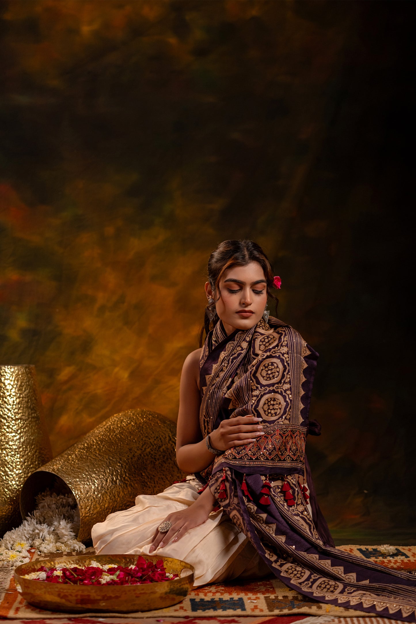 Black Handwoven Mashru Dupatta – Traditional Ajrakh & Aari Elegance