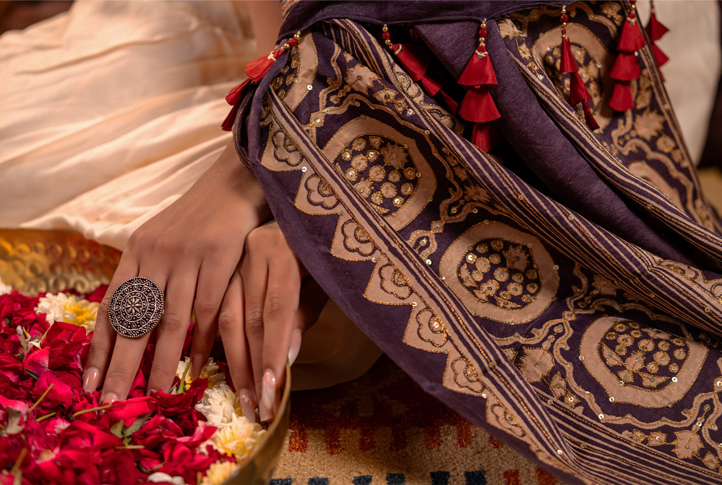 Black Handwoven Mashru Dupatta – Traditional Ajrakh & Aari Elegance