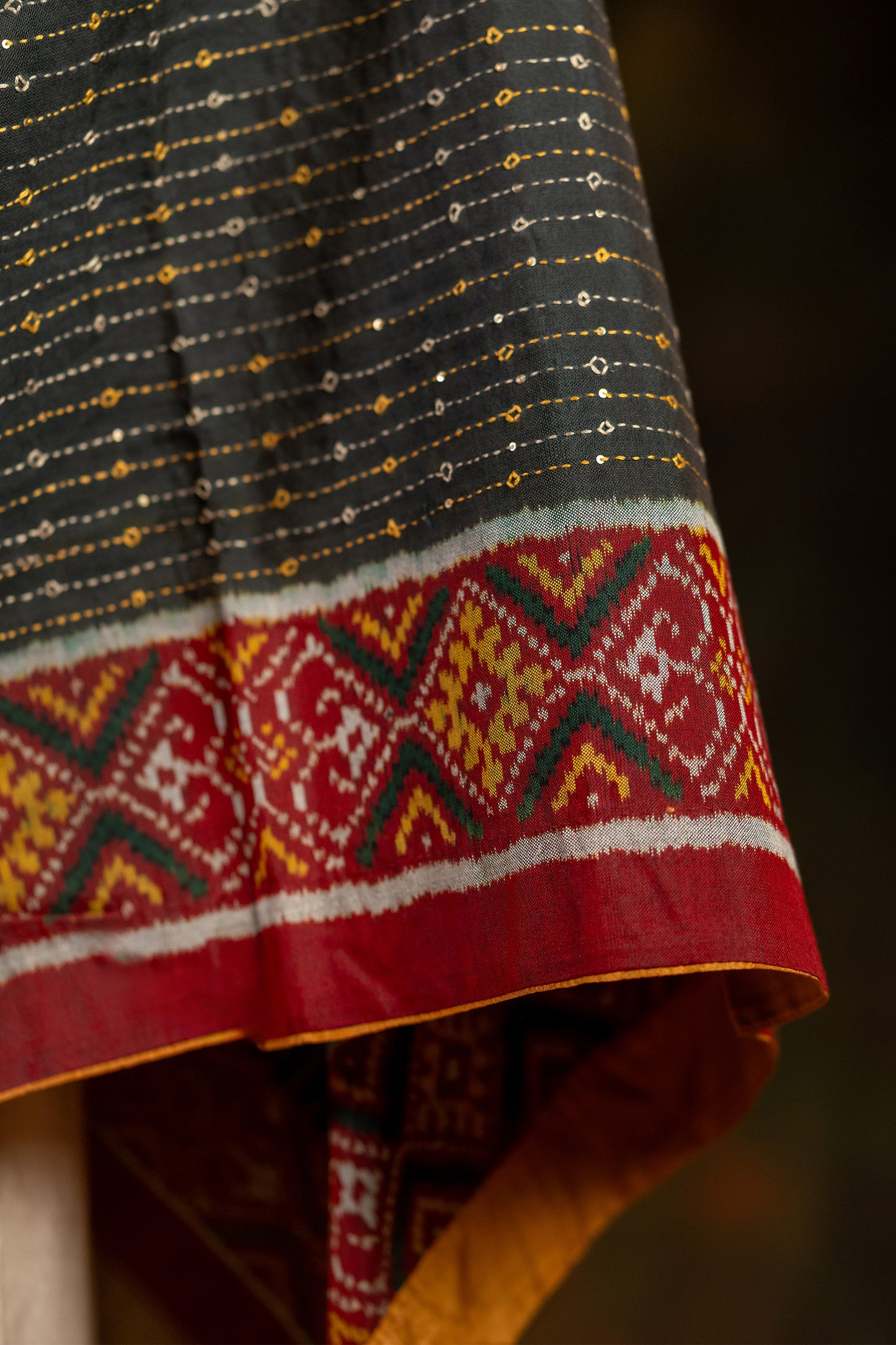 Artisanal Charcoal Black Cotton Dupatta With Heritage Weaves