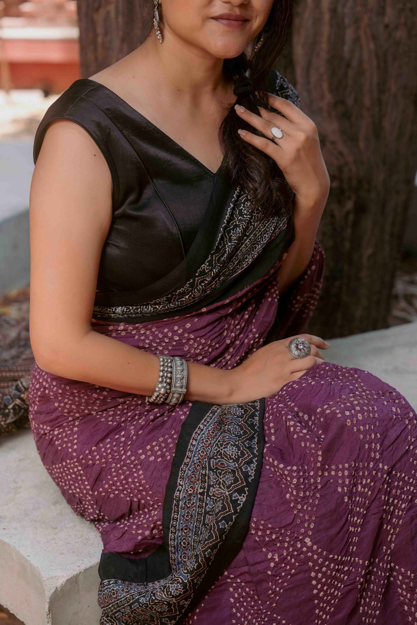 Purple Ajrakh-Bandhej Modal Saree