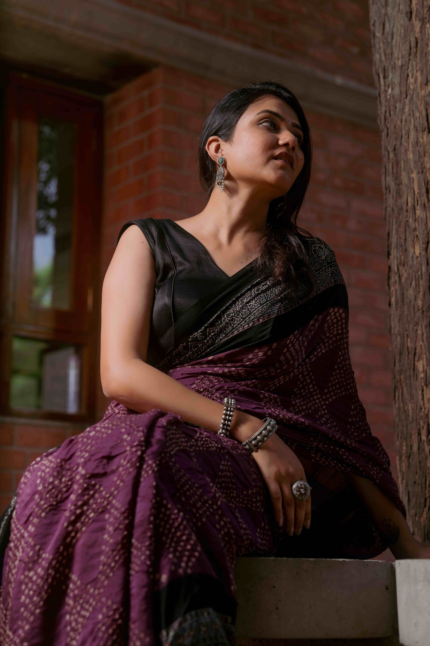 Purple Ajrakh-Bandhej Modal Saree