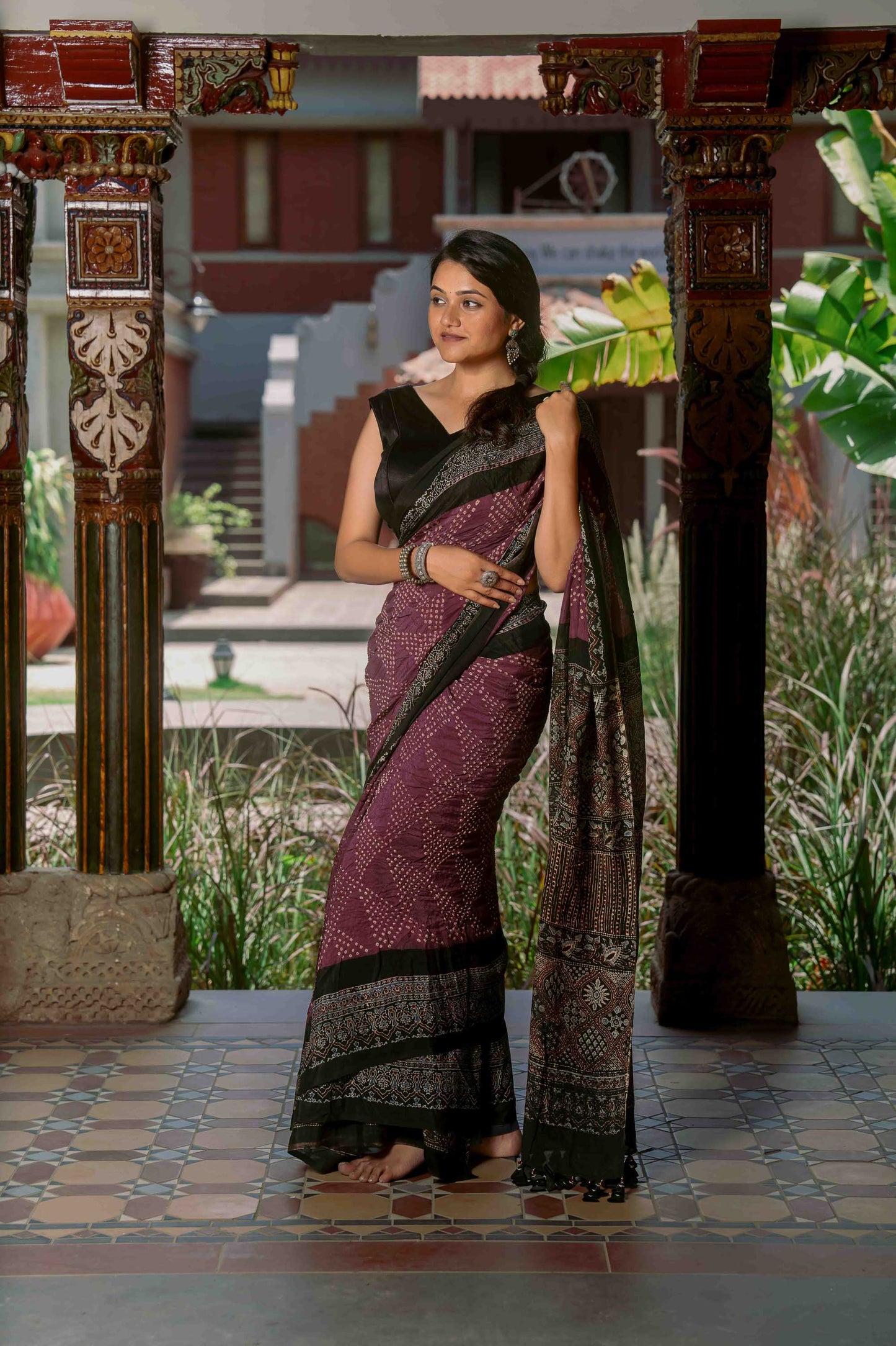 Purple Ajrakh-Bandhej Modal Saree