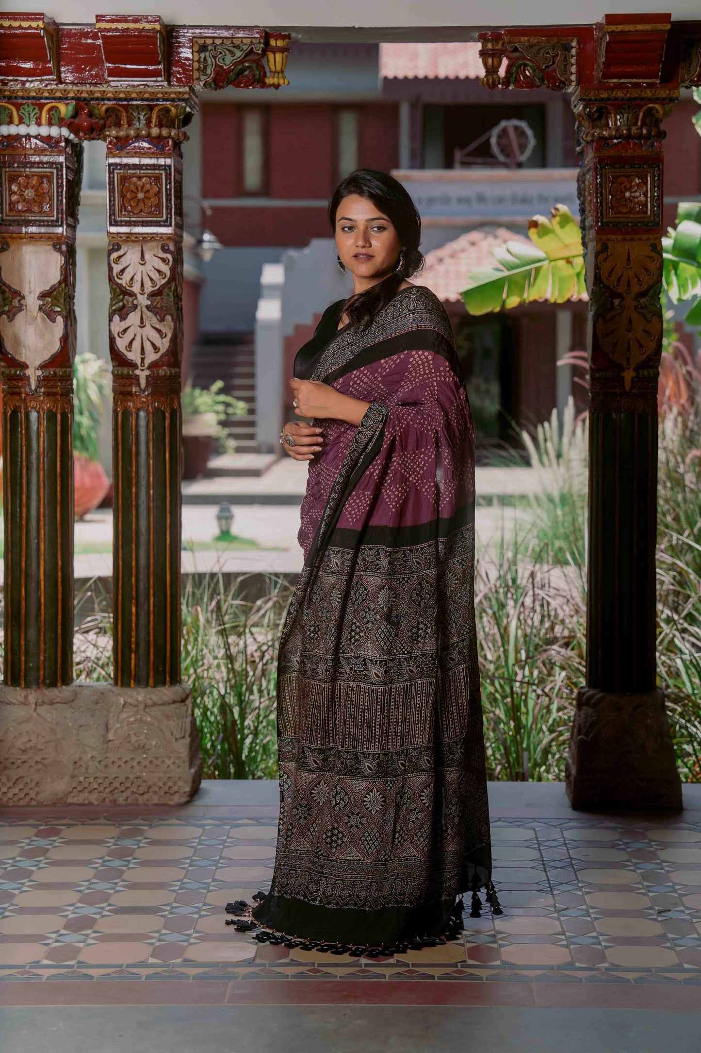 Purple Ajrakh-Bandhej Modal Saree