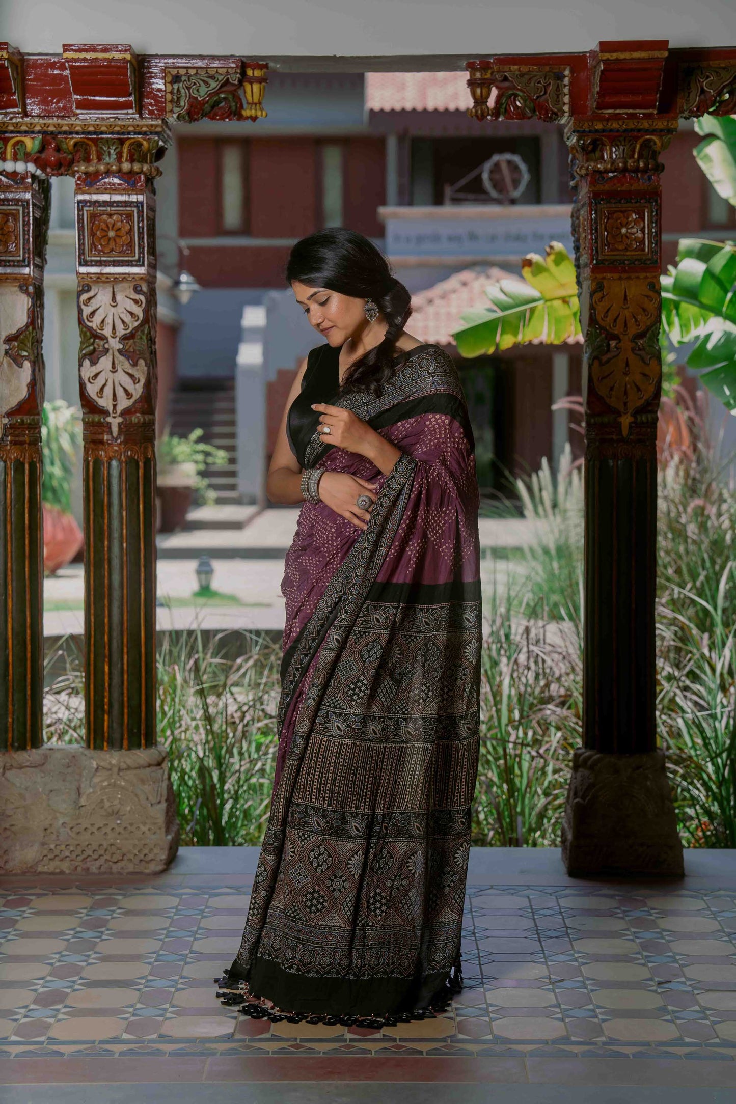 Purple Ajrakh-Bandhej Modal Saree
