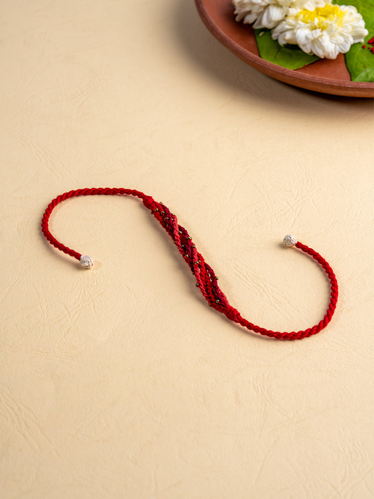 Hand-Twisted Strings Artisanal Red Rakhi