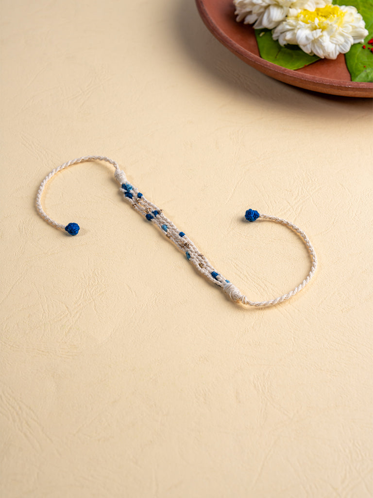 Handmade Blue-White Beads Rakhi