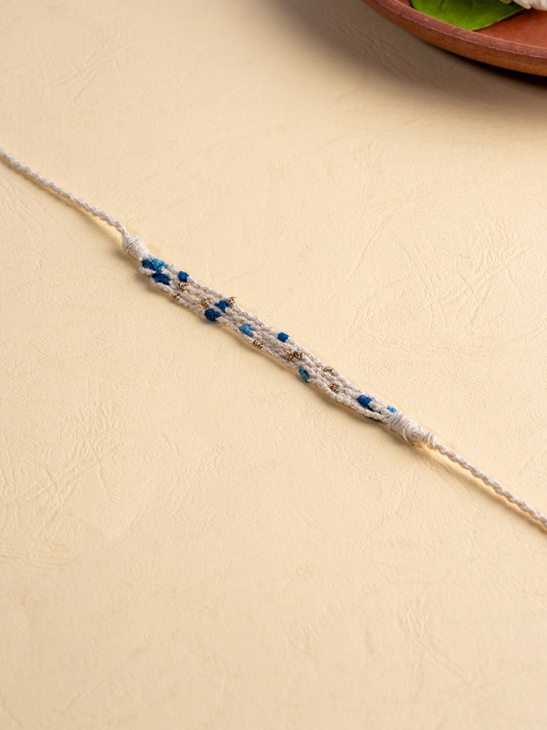 Handmade Blue-White Beads Rakhi