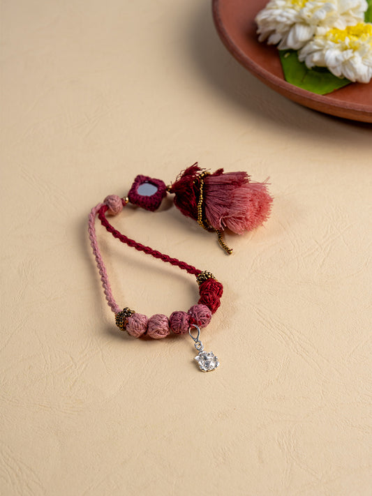 Silver Charm Pink Thread Ball Tassel Lumba