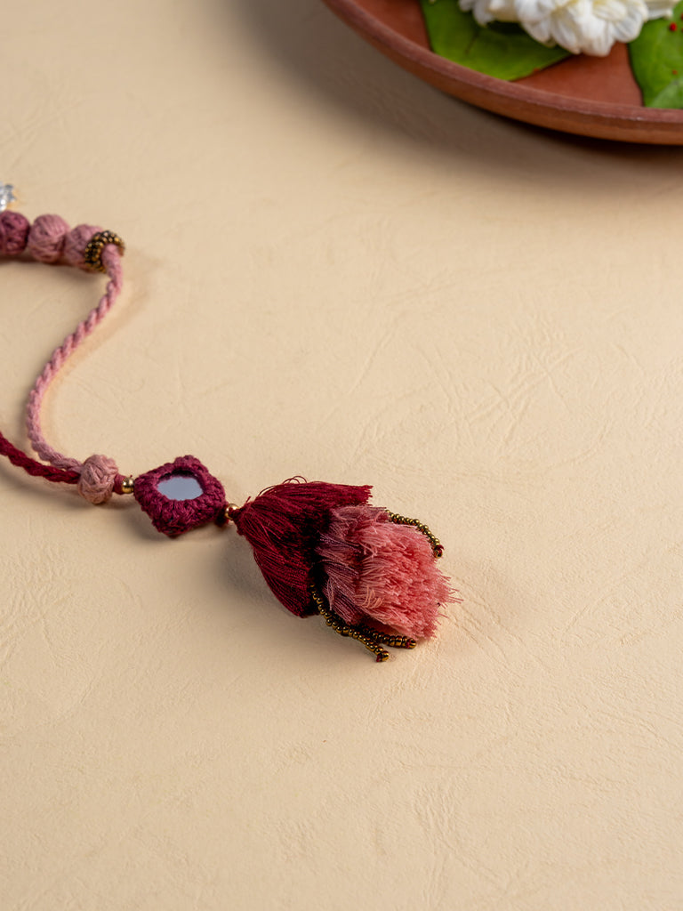 Silver Charm Pink Thread Ball Tassel Lumba