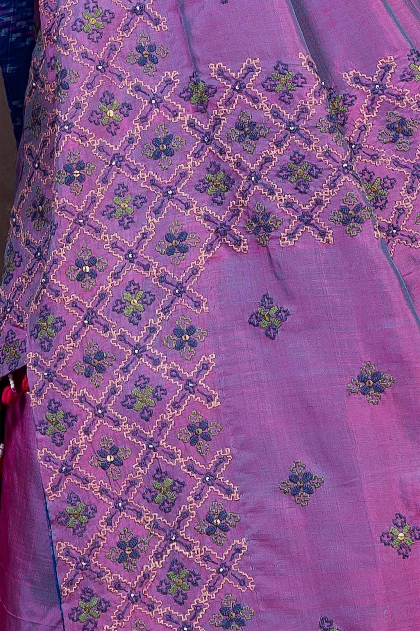 Handcrafted Purple Silk Saree With Traditional Dharwadi Embroidery