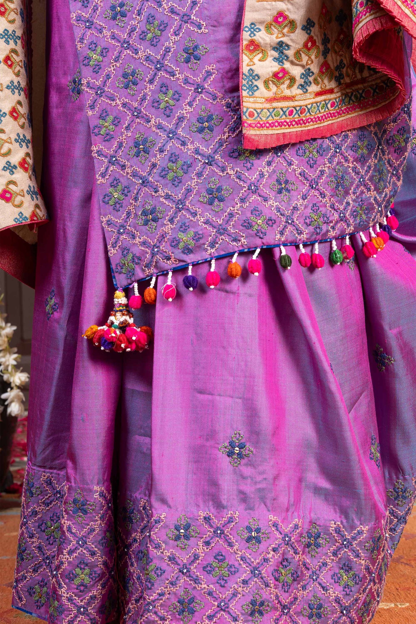 Handcrafted Purple Silk Saree With Traditional Dharwadi Embroidery