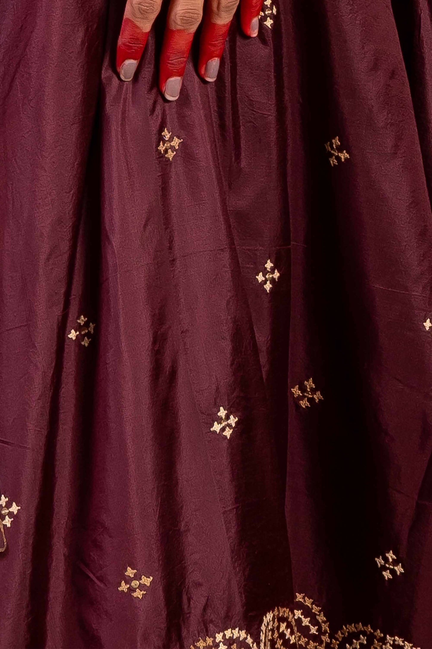 Handcrafted Maroon Silk Saree With Rabari Embroidery