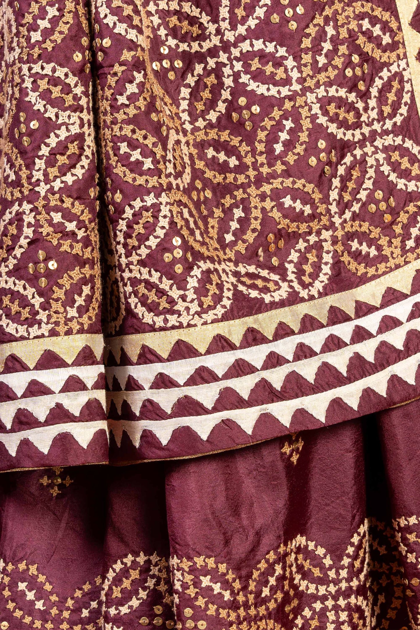 Handcrafted Maroon Silk Saree With Rabari Embroidery