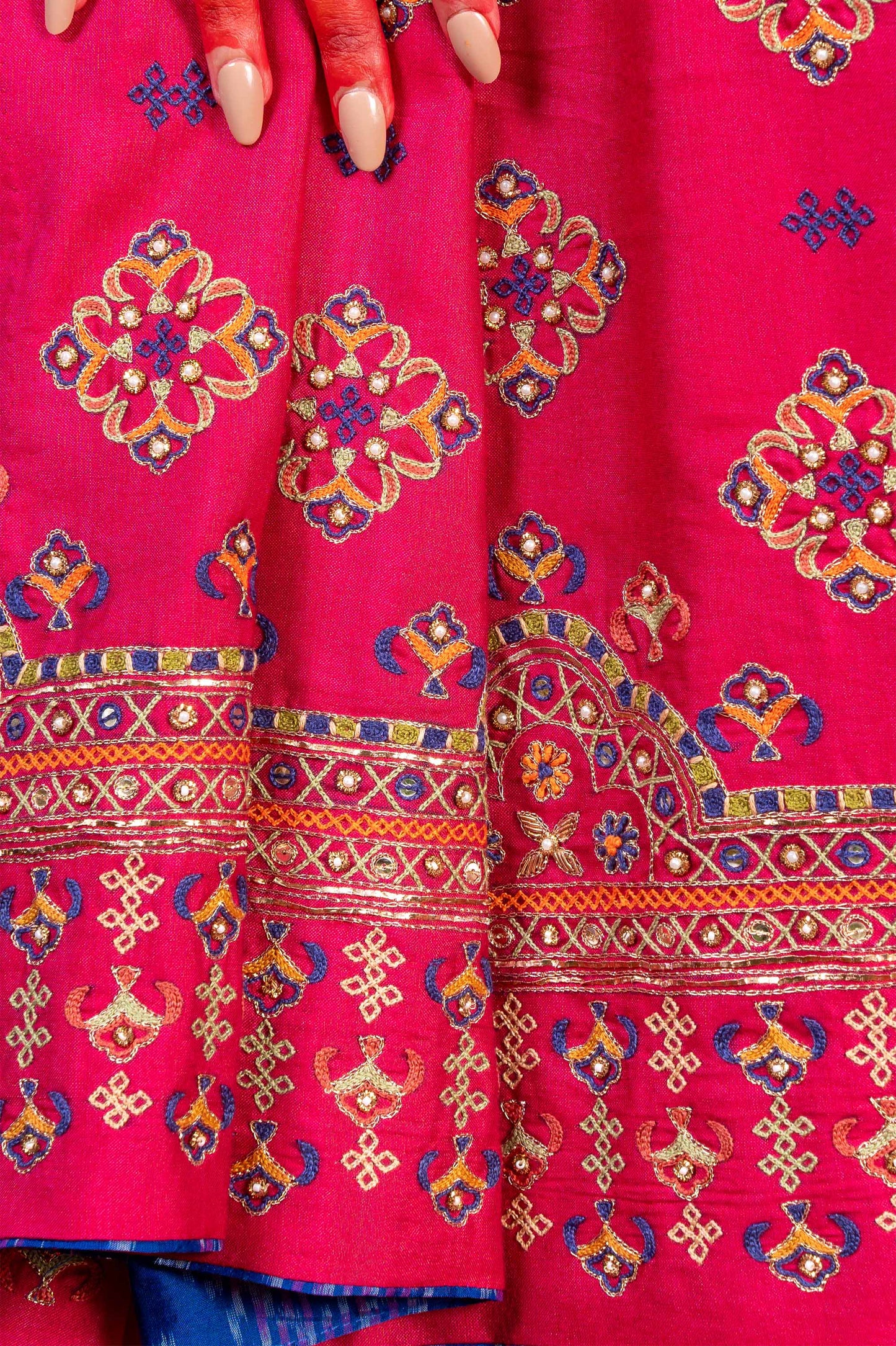 Handcrafted Pink Silk Saree With Intricate Multicolour Khat Embroidery