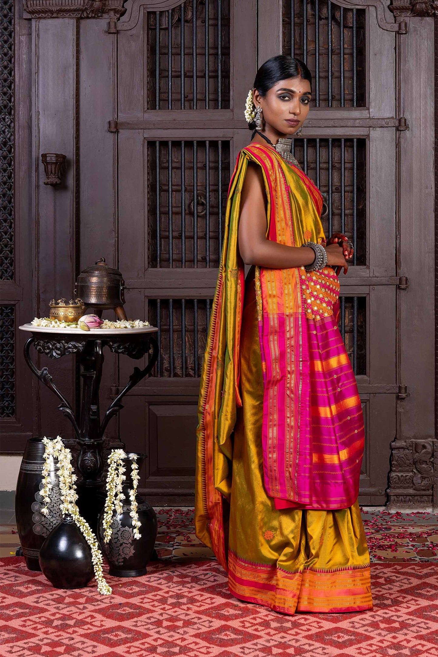 Handcrafted Multicolour Silk Saree With Intricate Rabari Embroidery