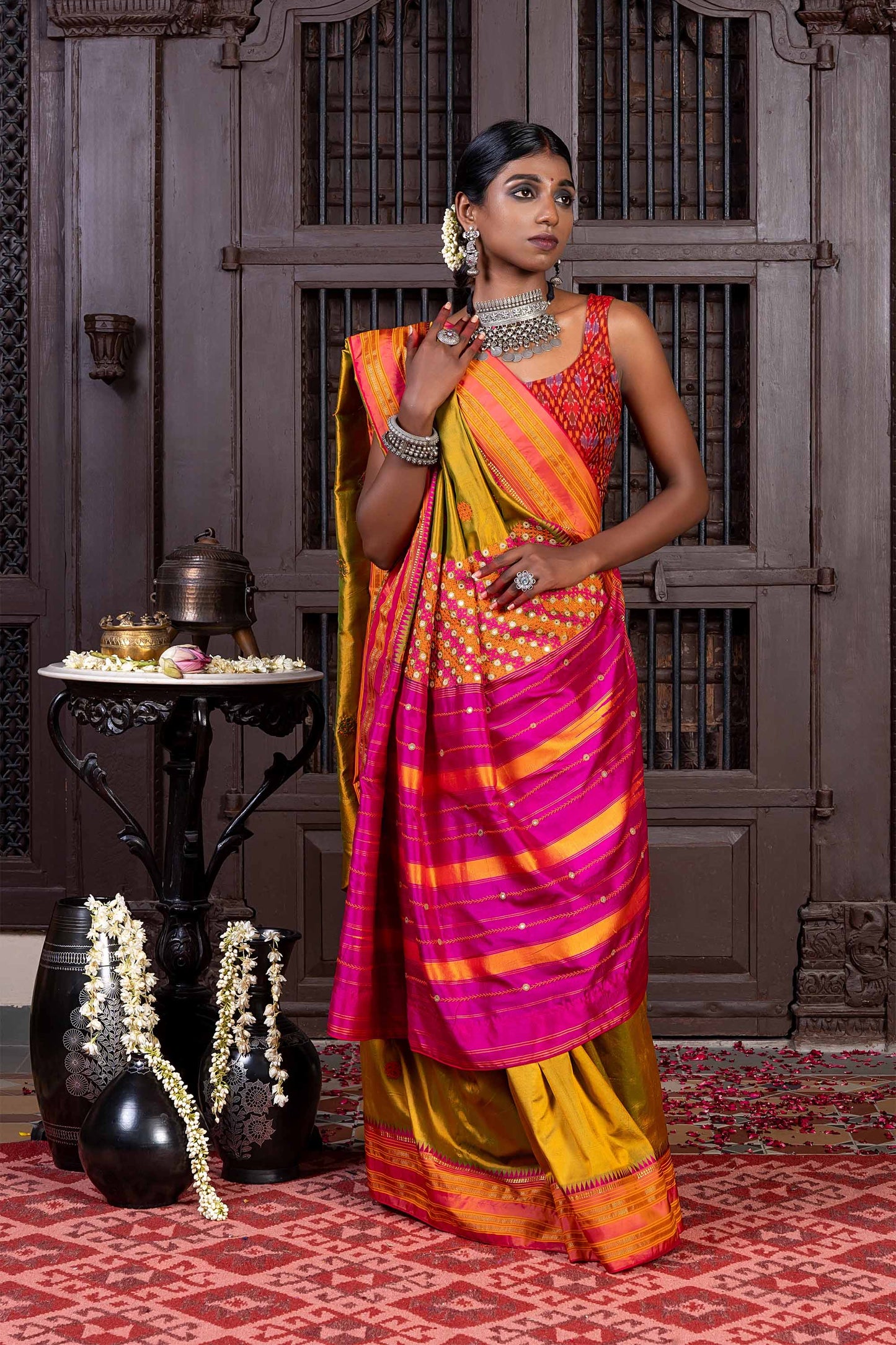 Handcrafted Multicolour Silk Saree With Intricate Rabari Embroidery