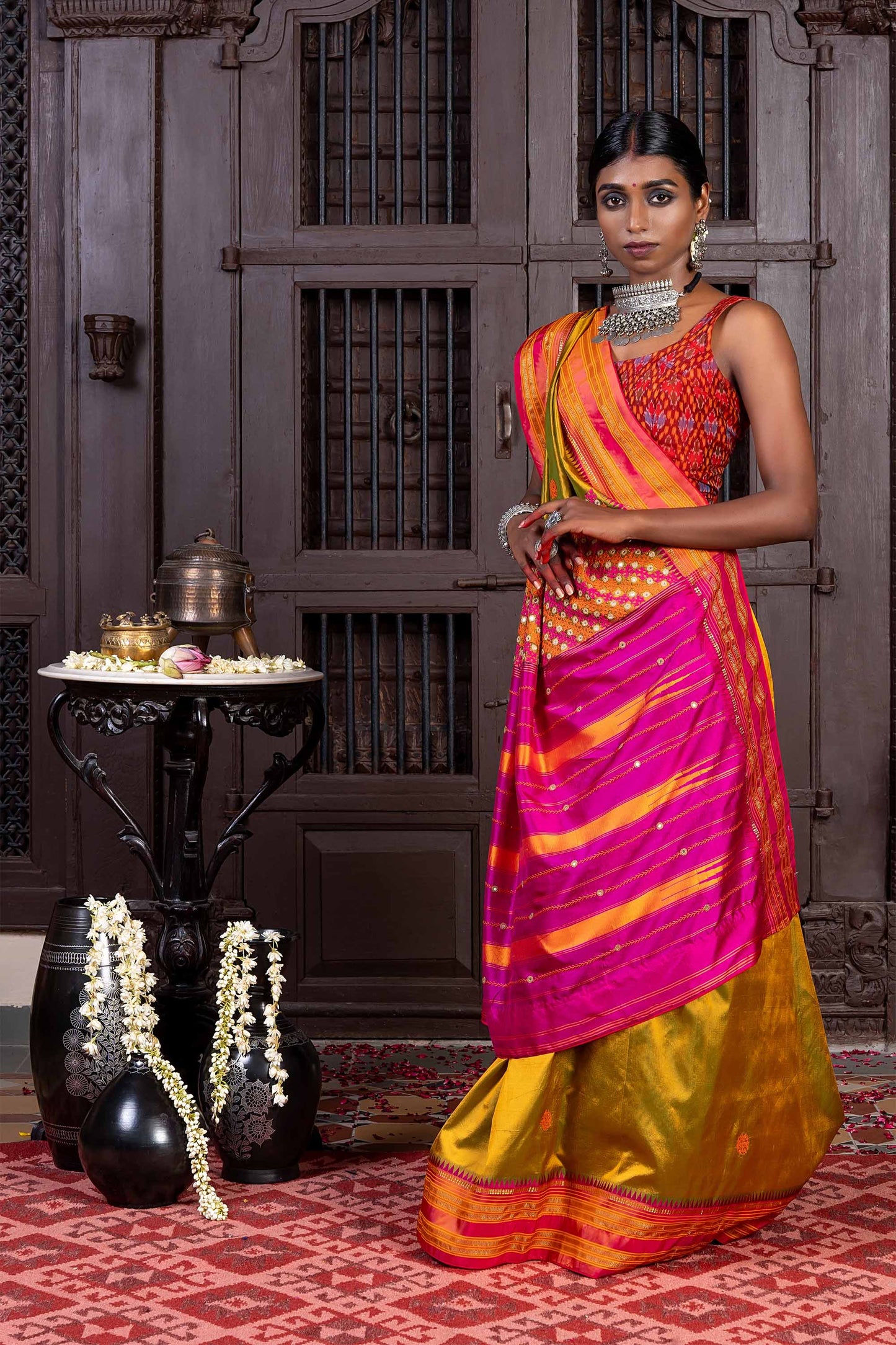Handcrafted Multicolour Silk Saree With Intricate Rabari Embroidery