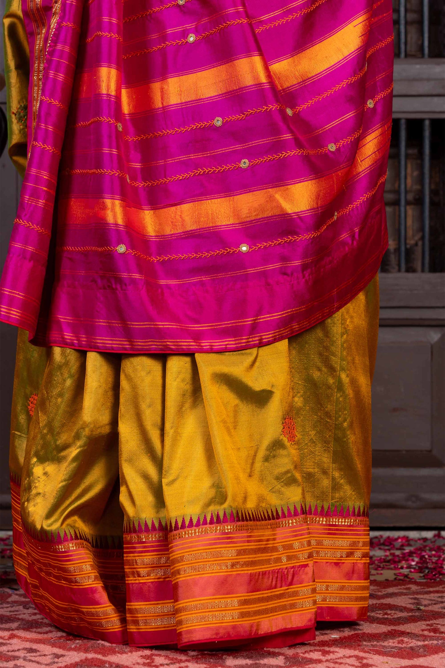 Handcrafted Multicolour Silk Saree With Intricate Rabari Embroidery