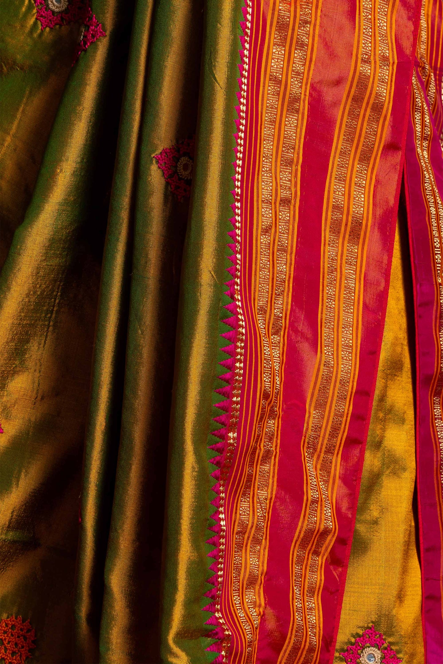 Handcrafted Multicolour Silk Saree With Intricate Rabari Embroidery