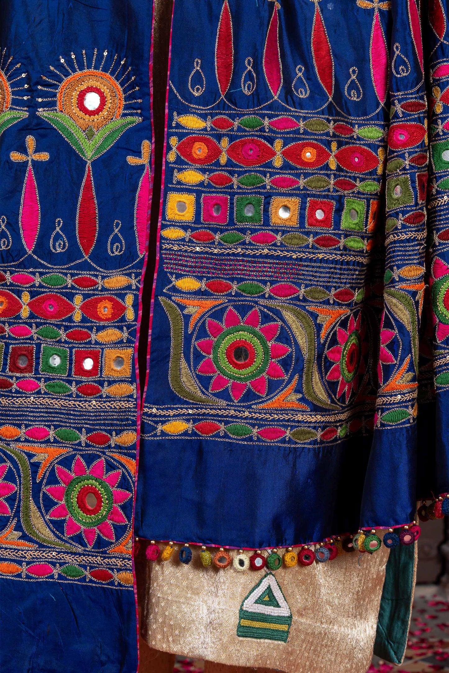 Handcrafted Dark Blue Silk Dupatta With Hand Work and Aari Embroidery