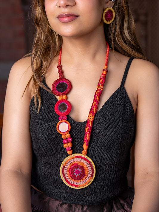 Red Mandala Necklace Set