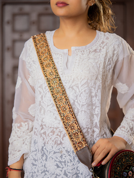 Ivory Ajrakh Floral Bag Belt
