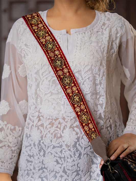 Maroon Ajrakh Floral Bag Belt