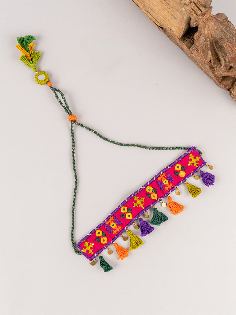 Pink Rabari Choker With Tassels