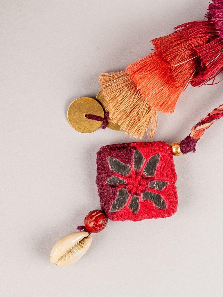 Maroon Square Mirror Tassel Keychain