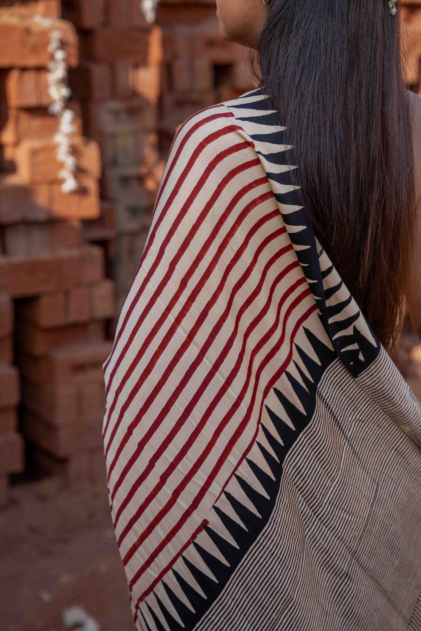 Saree With Block Print and Tassels