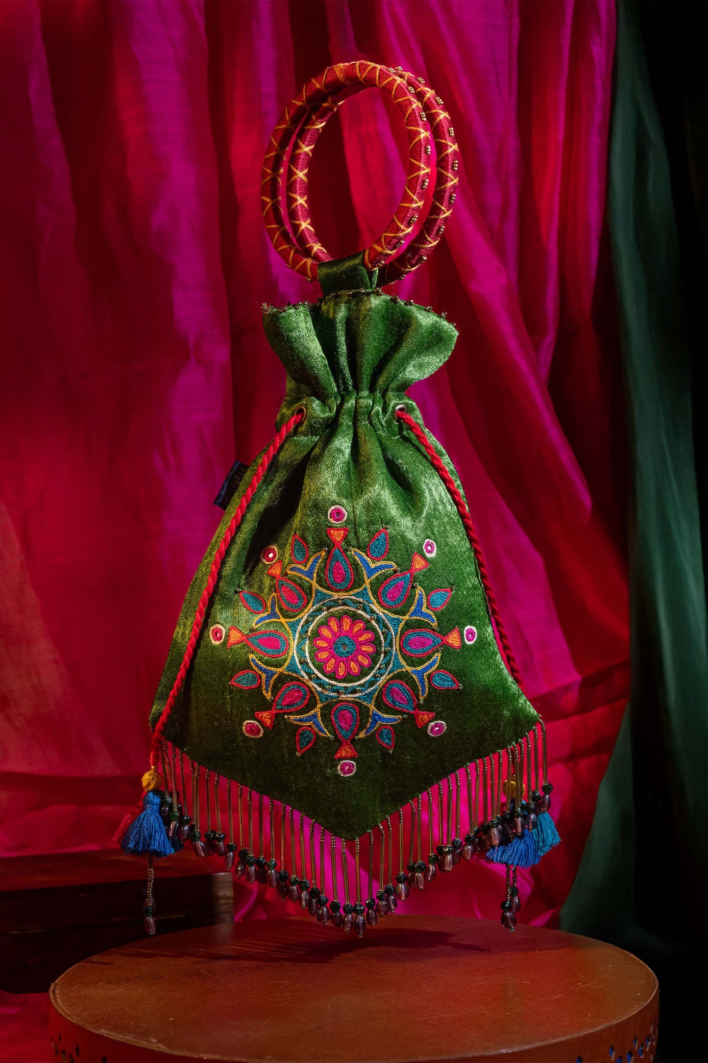 Green Kutchi Aari Pentagon Potli