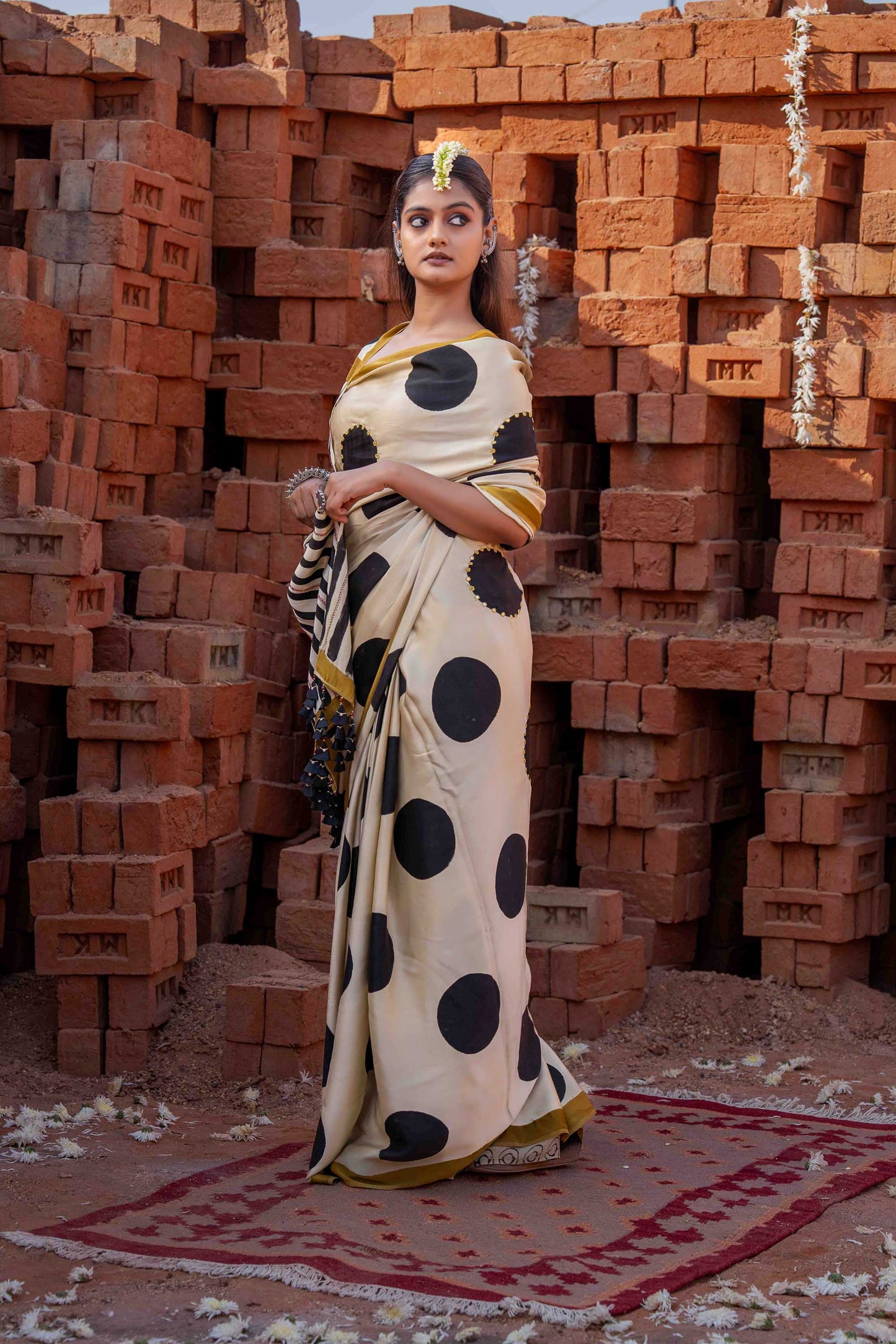 Polka Dots Block Printed Modal Silk Saree