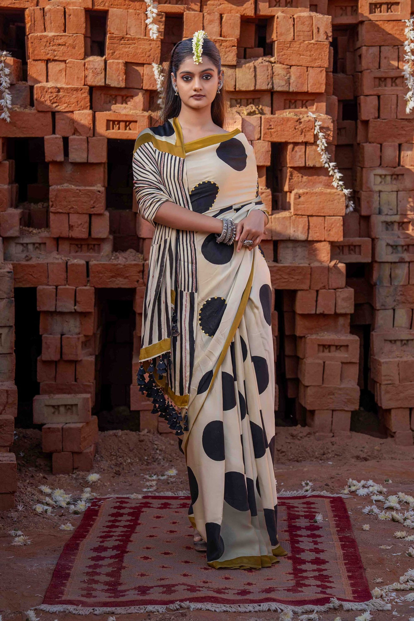 Polka Dots Block Printed Modal Silk Saree