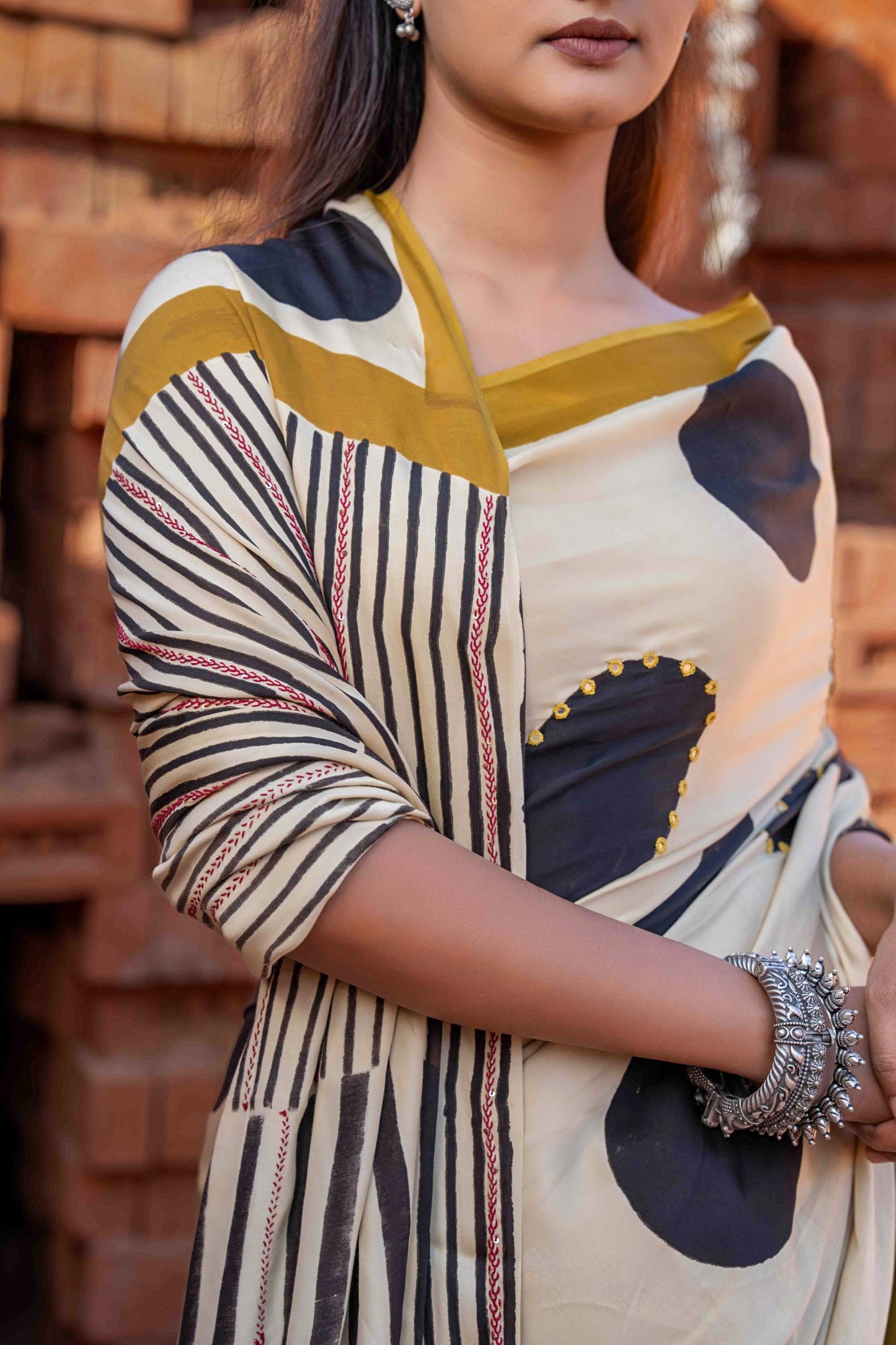 Polka Dots Block Printed Modal Silk Saree
