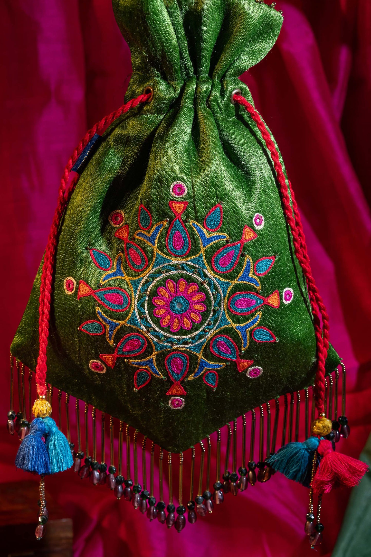 Green Kutchi Aari Pentagon Potli