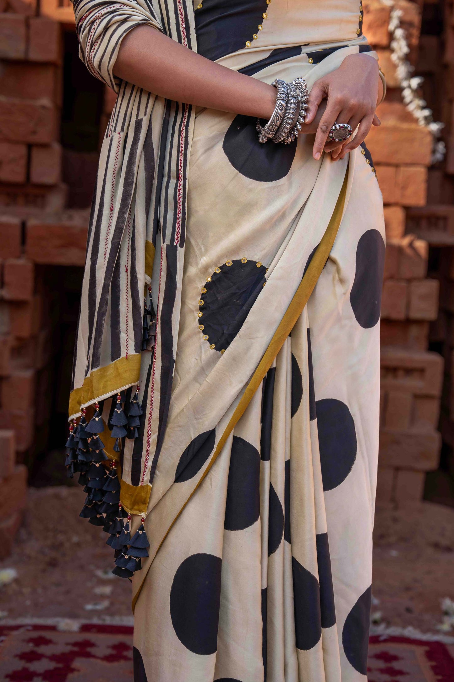 Polka Dots Block Printed Modal Silk Saree