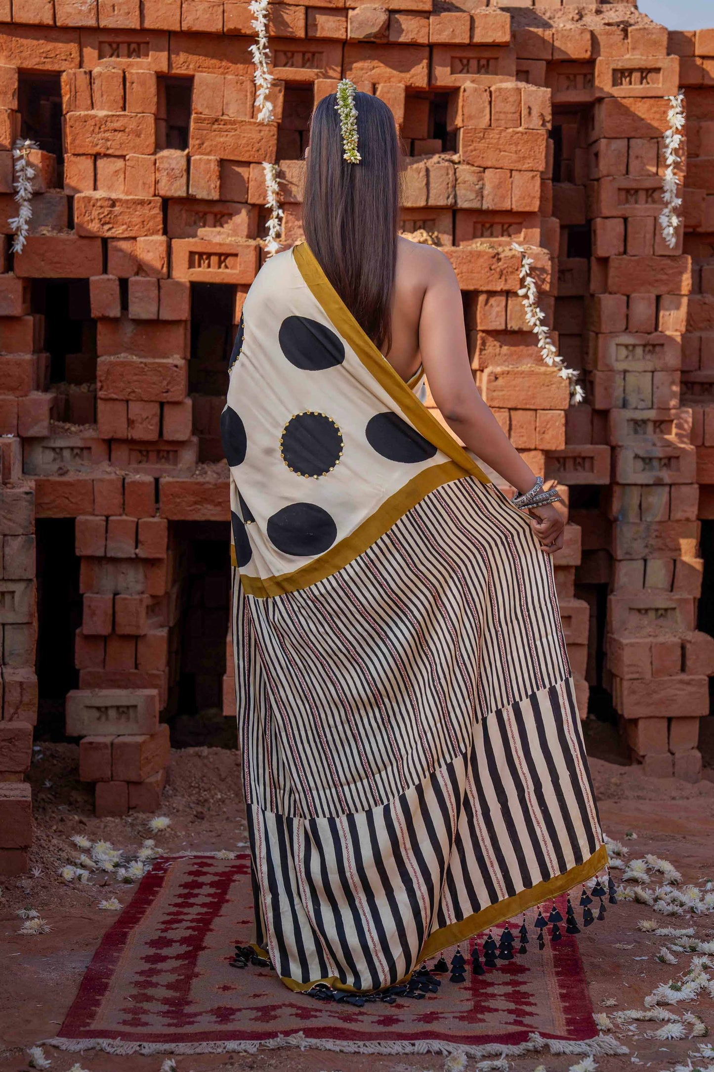 Polka Dots Block Printed Modal Silk Saree
