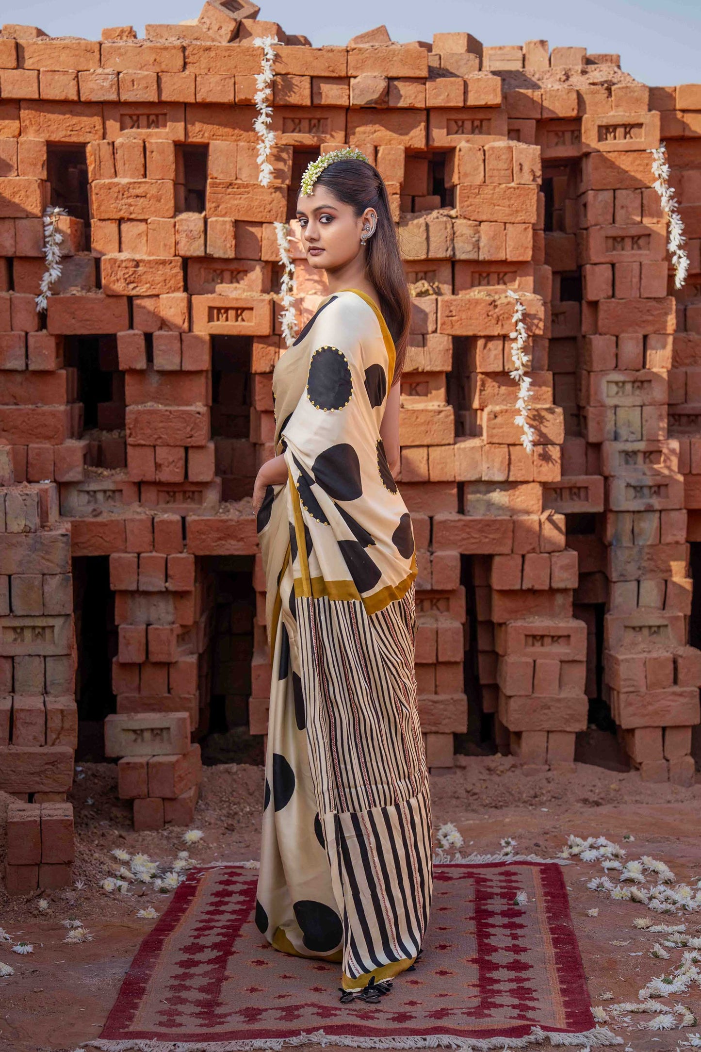Polka Dots Block Printed Modal Silk Saree