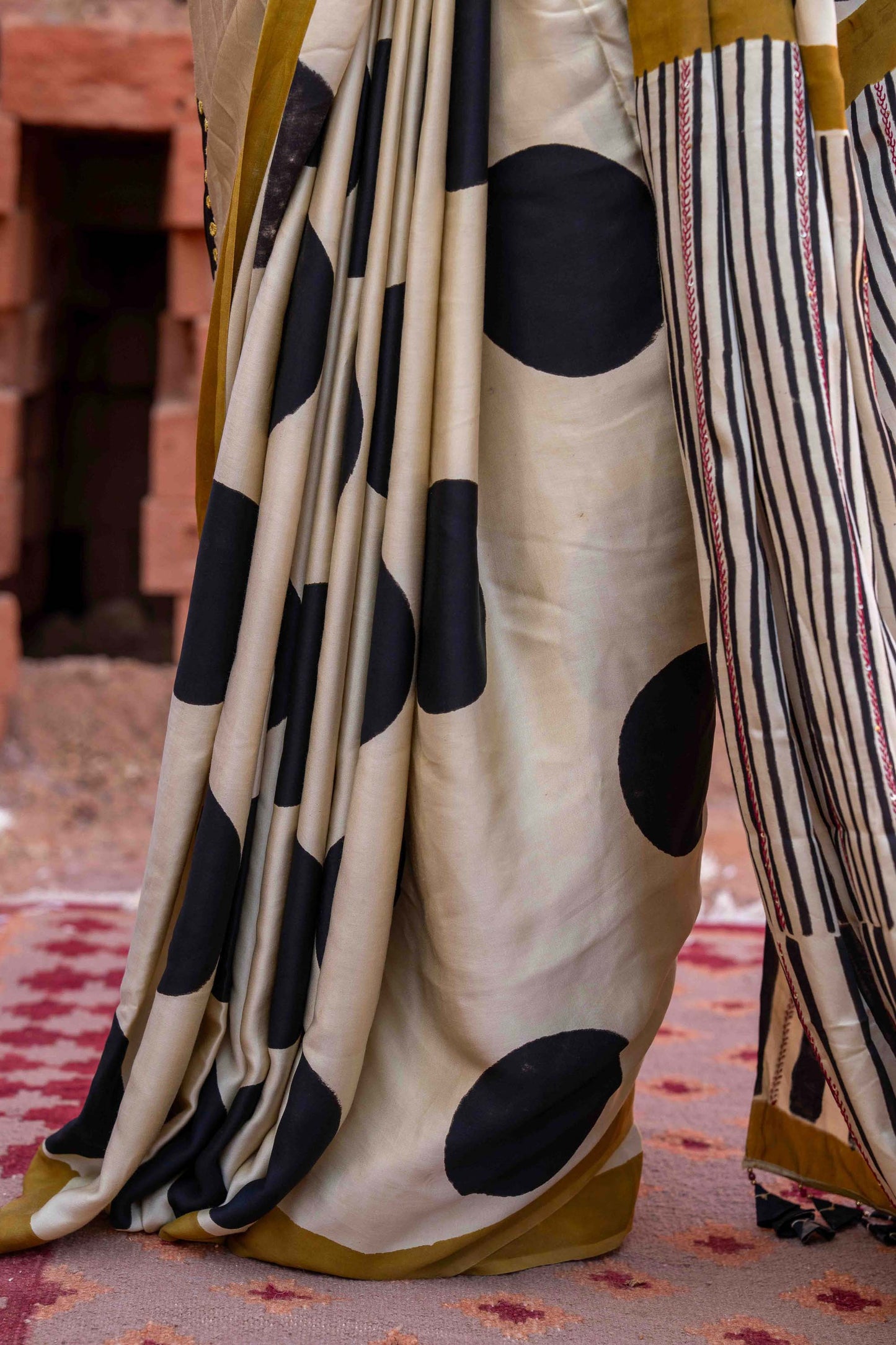 Polka Dots Block Printed Modal Silk Saree