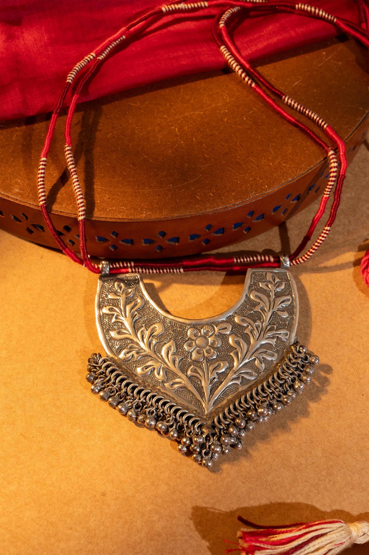 Red Long Oxidised Pendant