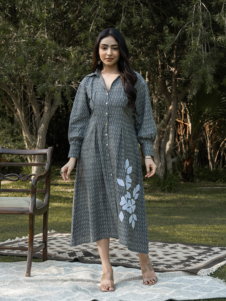 Front Open Shirt Dress - Grey