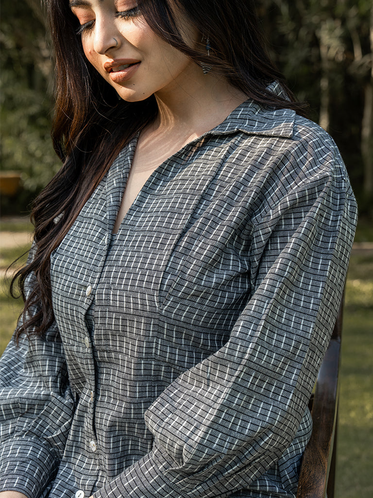 Front Open Shirt Dress - Grey